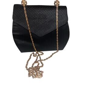 Sasha black textured jewel studs gold tone link chain Crossbody magnetic close
